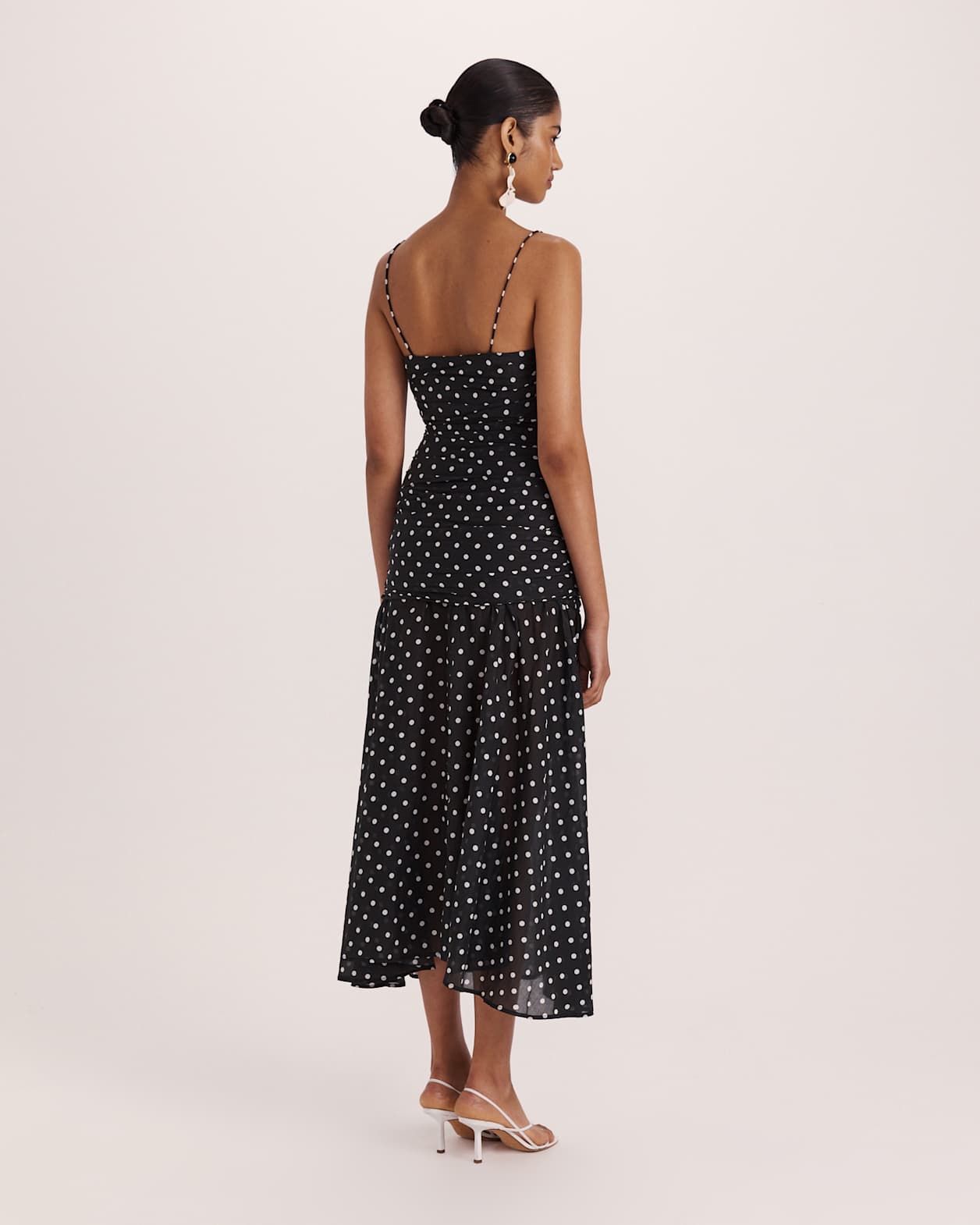 Tilda Rouched Midi Dress in BLACK/IVORY