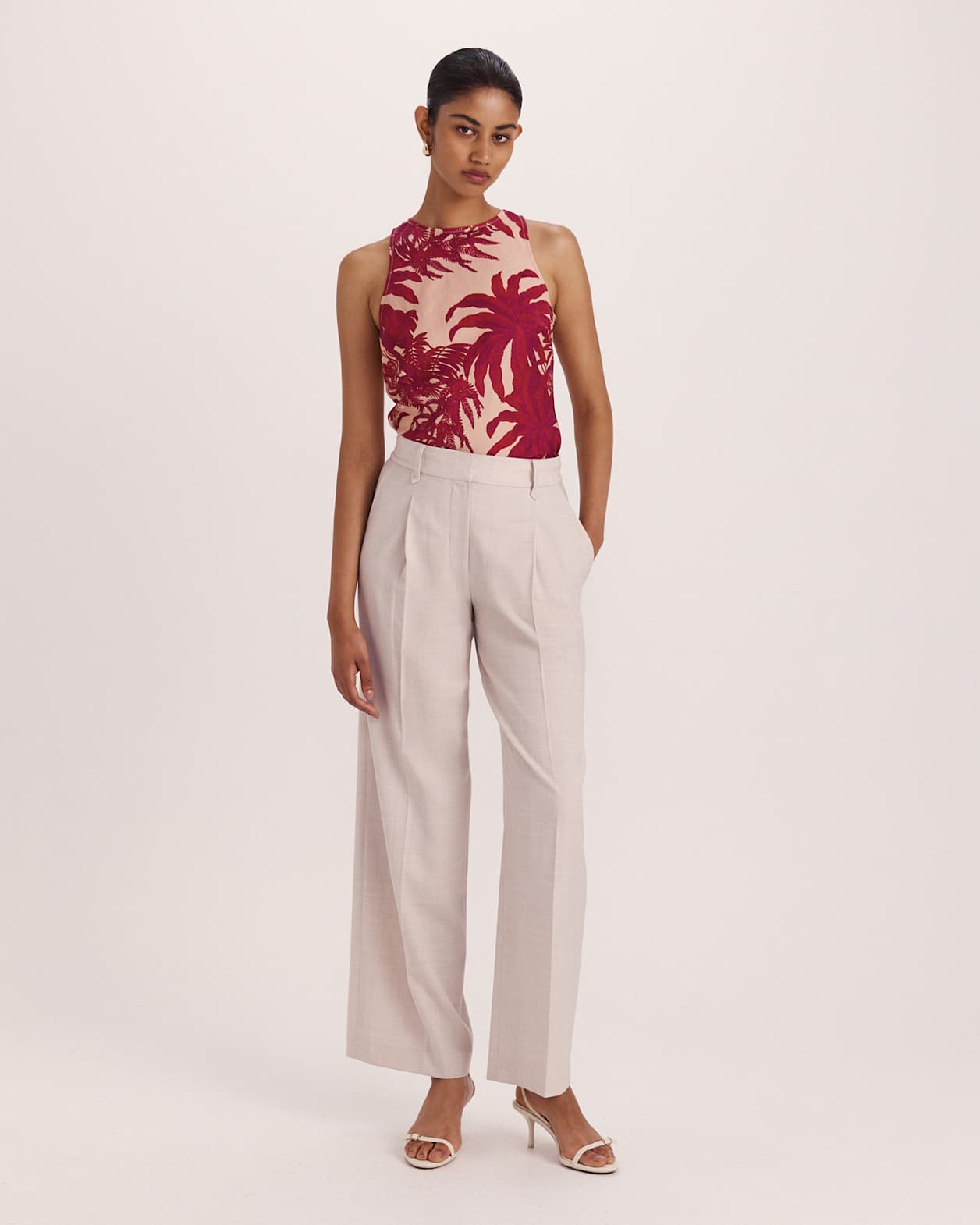 Celeste Wool Pleat Front Pant in OATMEAL MELANGE