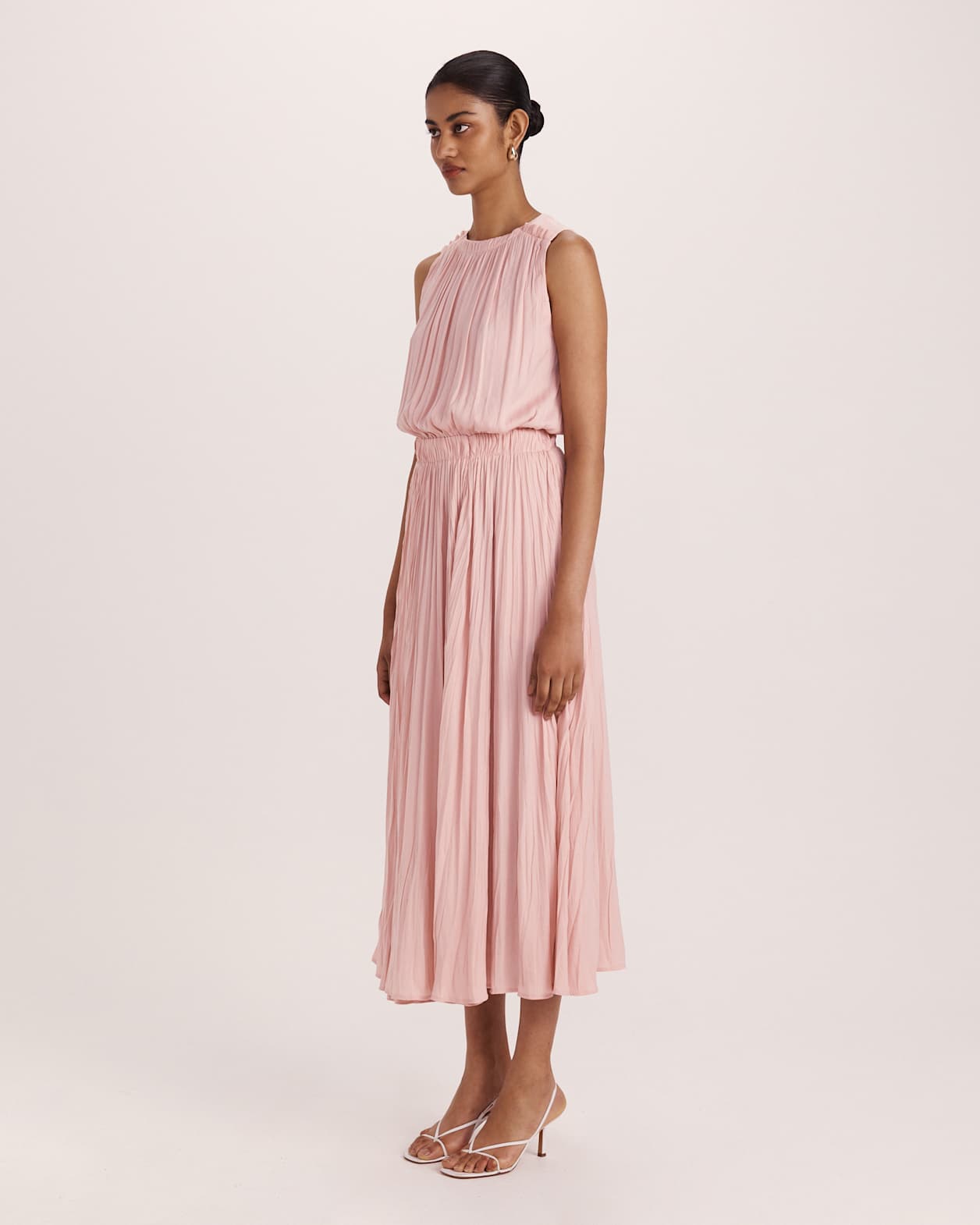 Lillian Pleated Midi Dress in ROSE