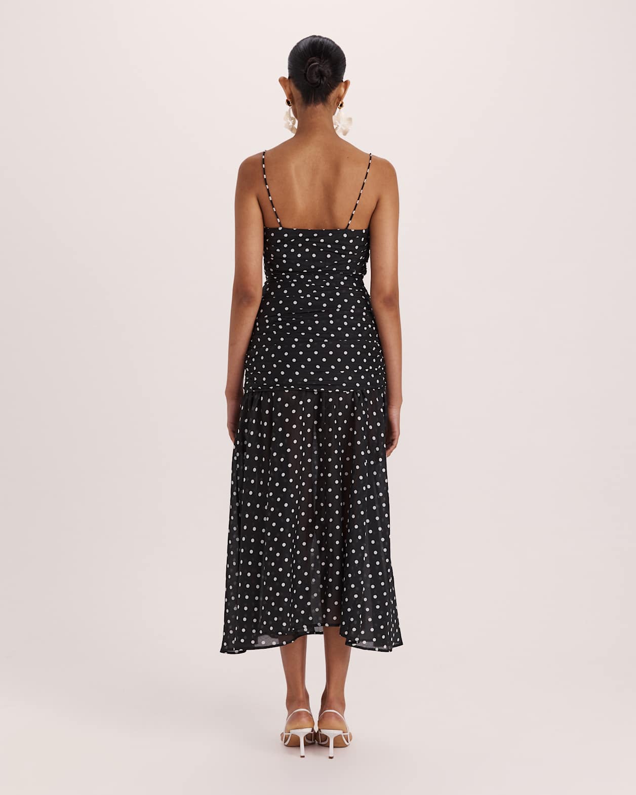 Tilda Rouched Midi Dress in BLACK/IVORY
