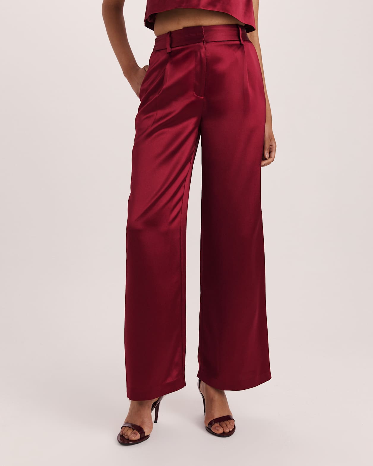 Sallee Satin Pleat Front Pant in RASPBERRY