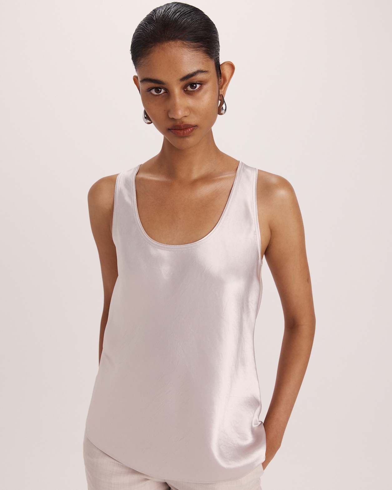 Ivana Crinkle Bias Tank in CHAMPAGNE