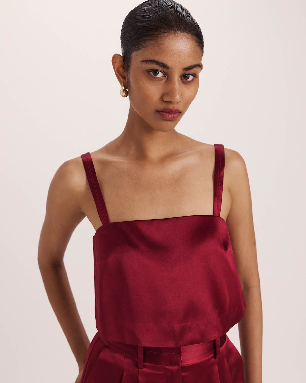 Sallee Satin Crop Top in RASPBERRY