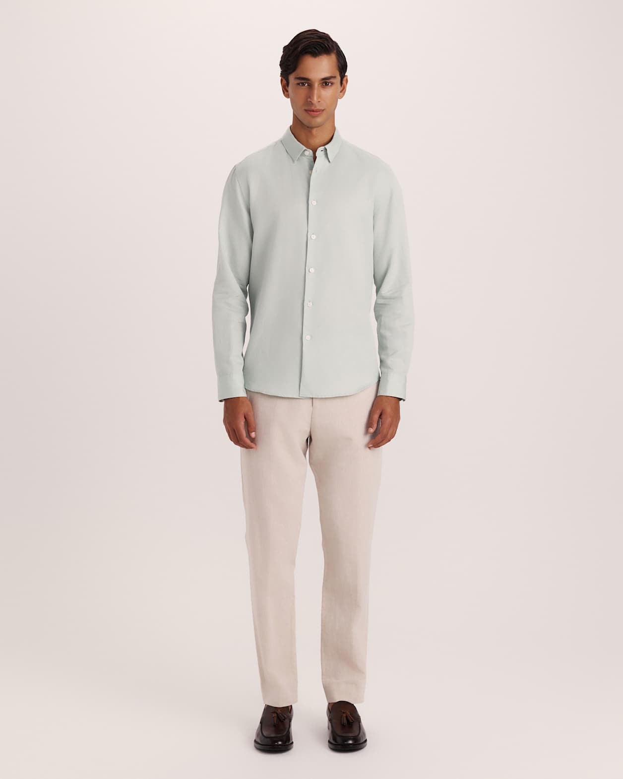 Reeves Long Sleeve Classic Linen Cotton Shirt in MINT