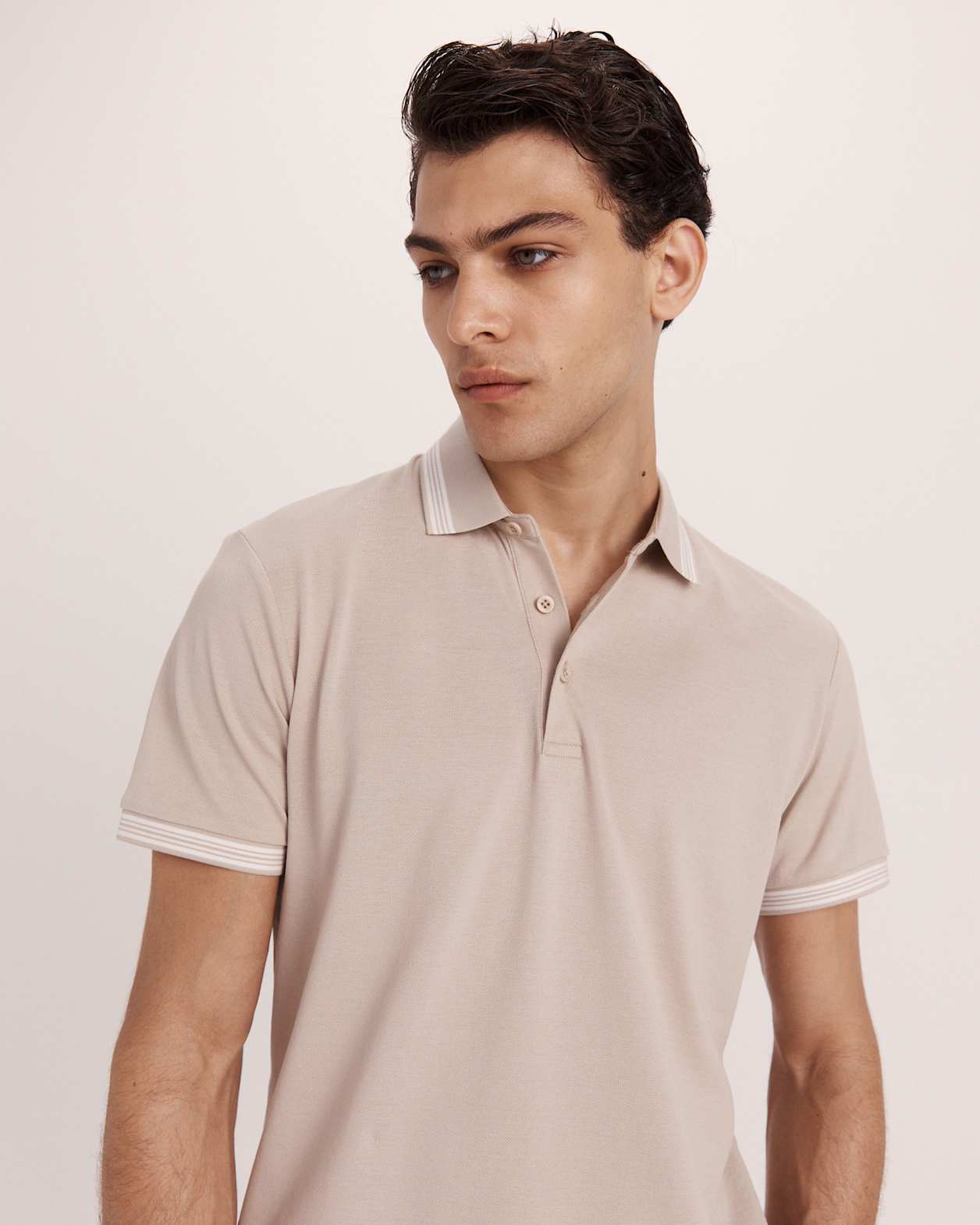 Andy Tipped Cotton Polo in DUNE