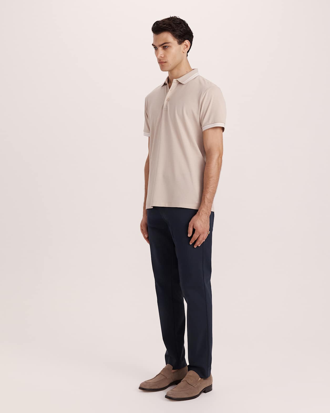 Andy Tipped Cotton Polo in DUNE