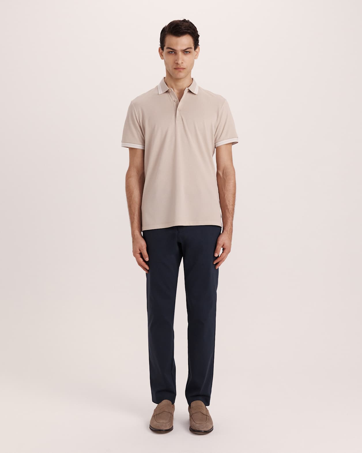 Andy Tipped Cotton Polo in DUNE