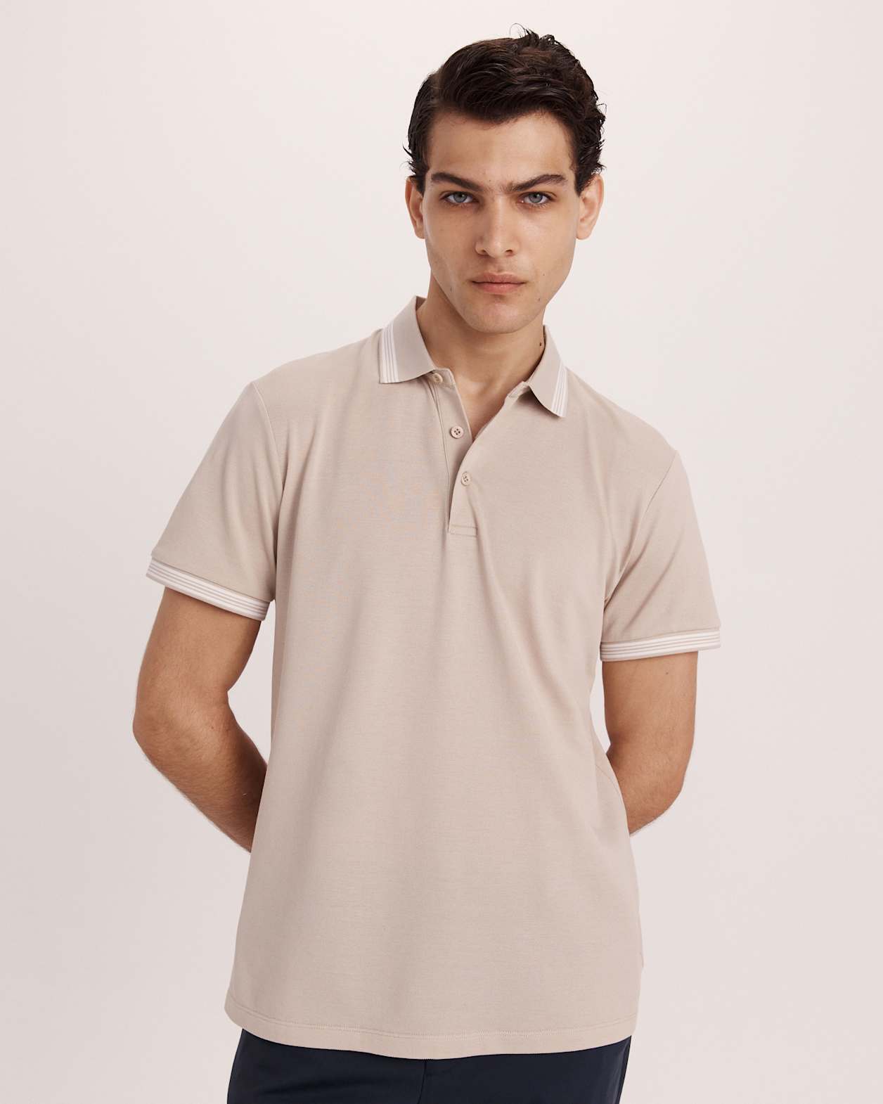 Andy Tipped Cotton Polo in DUNE