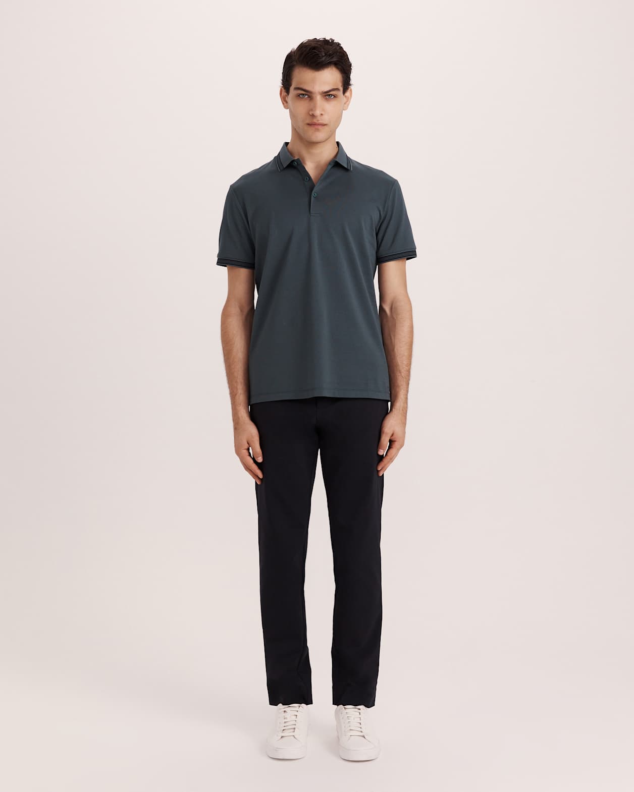 Andy Tipped Cotton Polo in SEAWEED