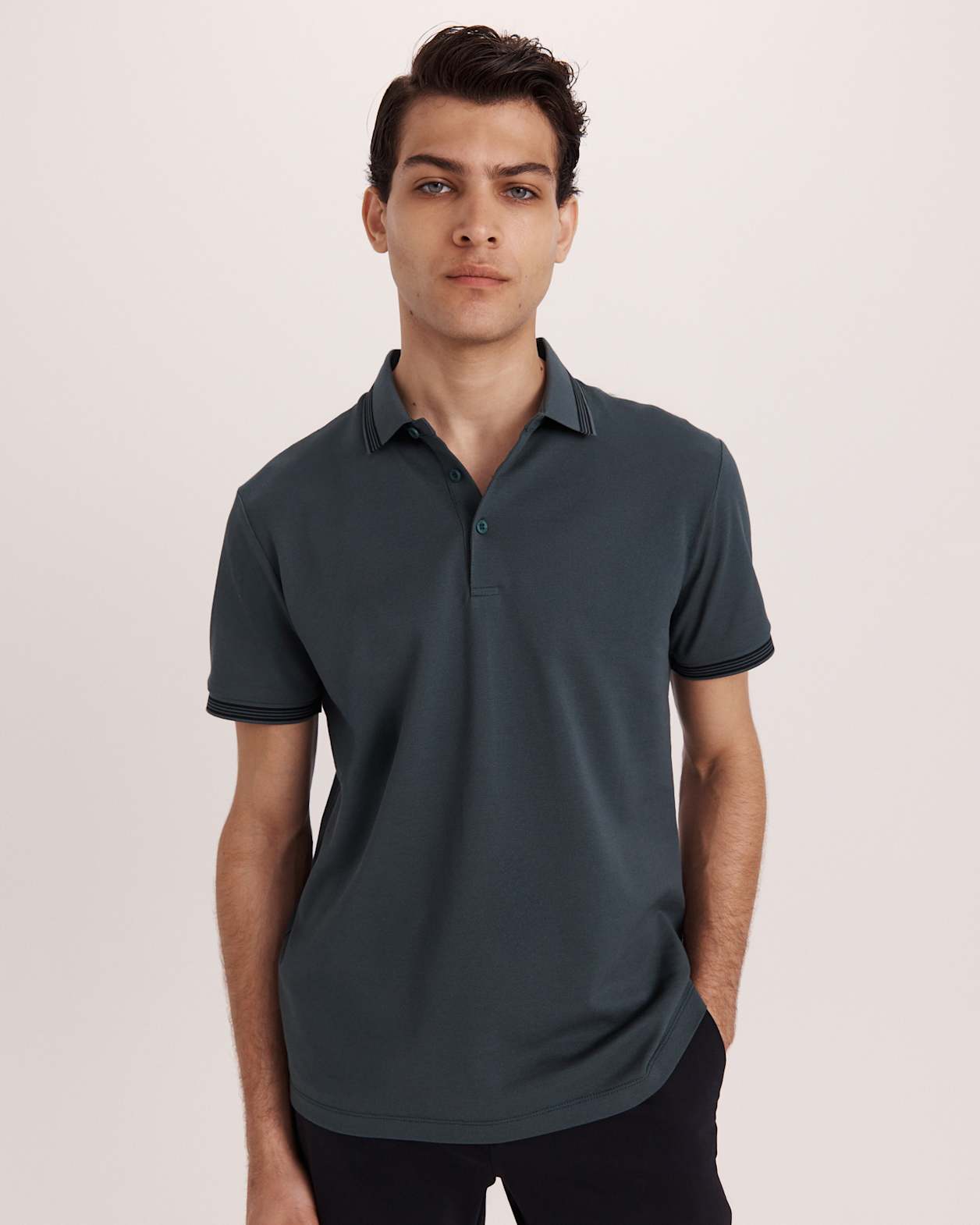 Andy Tipped Cotton Polo in SEAWEED