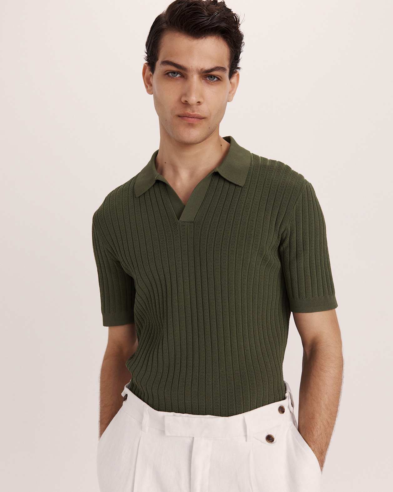 Theo Knit Polo in OLIVE