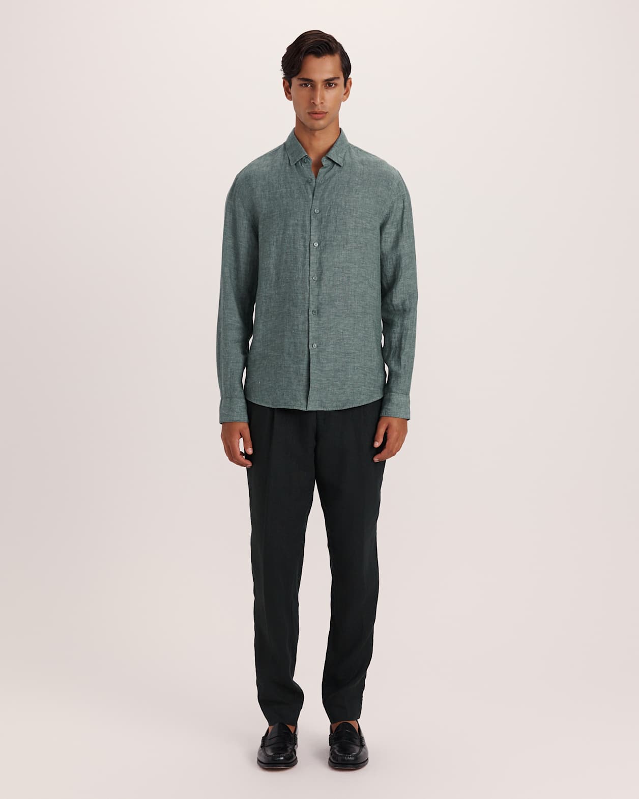 Anderson Long Sleeve Classic Linen Shirt in SAGE
