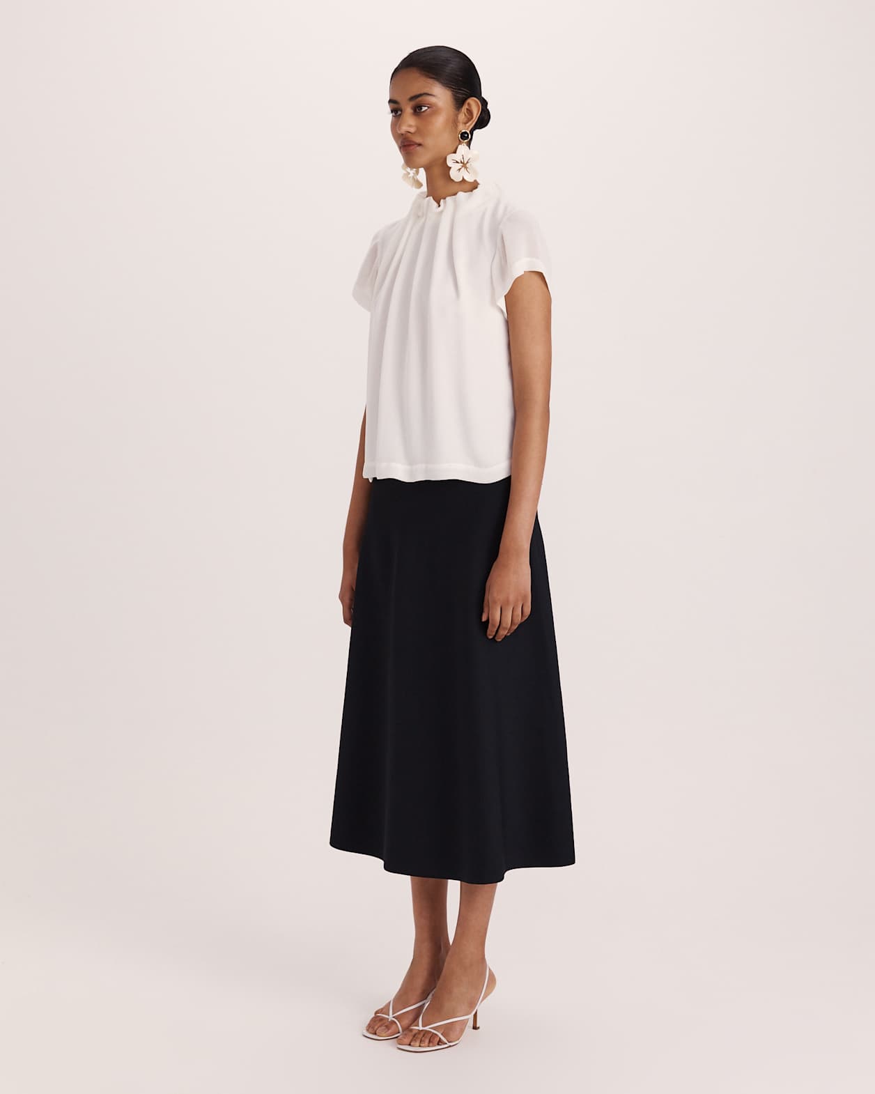 Willa High Neck Short Sleeve Top in OFF WHITE