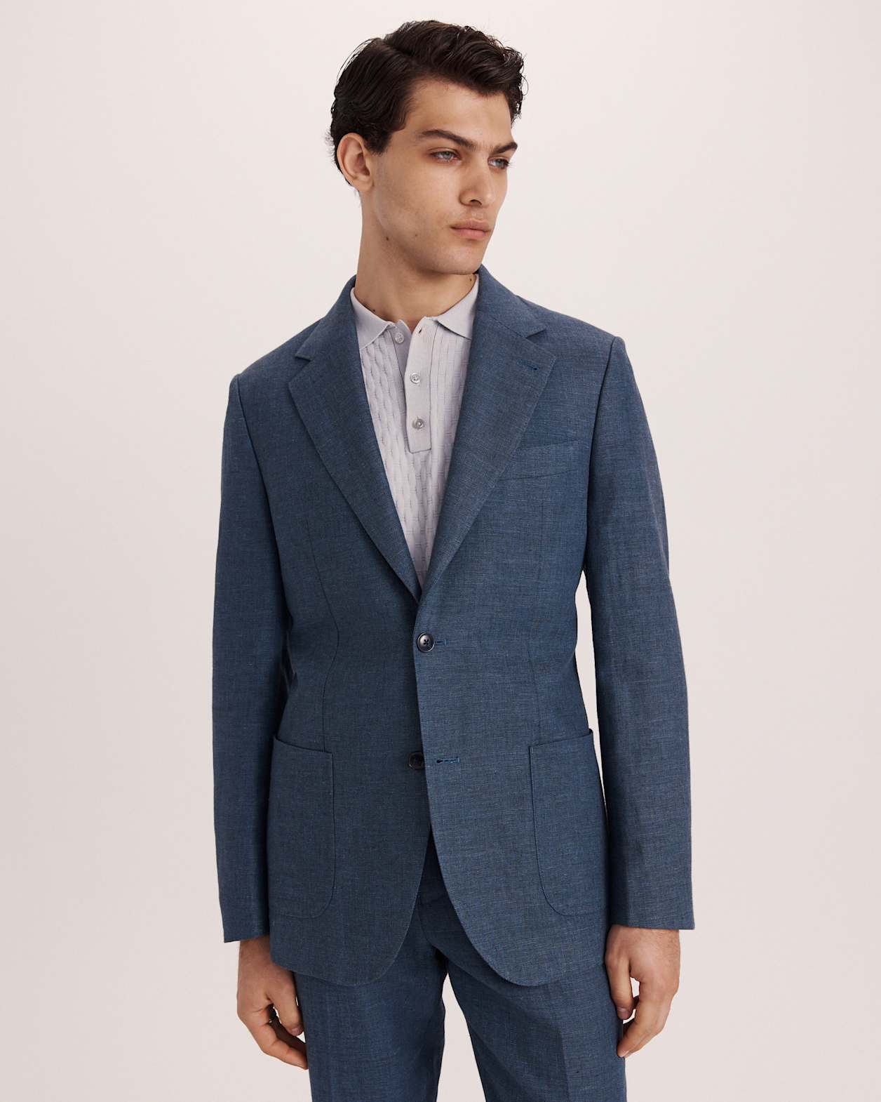 Lucian Cotton Linen Suit Jacket in STEEL