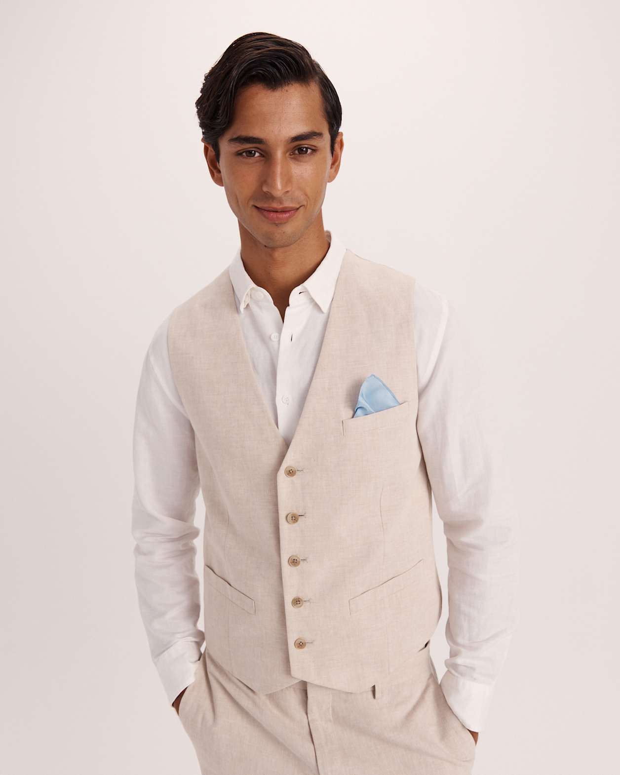 Elias Cotton Linen Waistcoat in OATMEAL