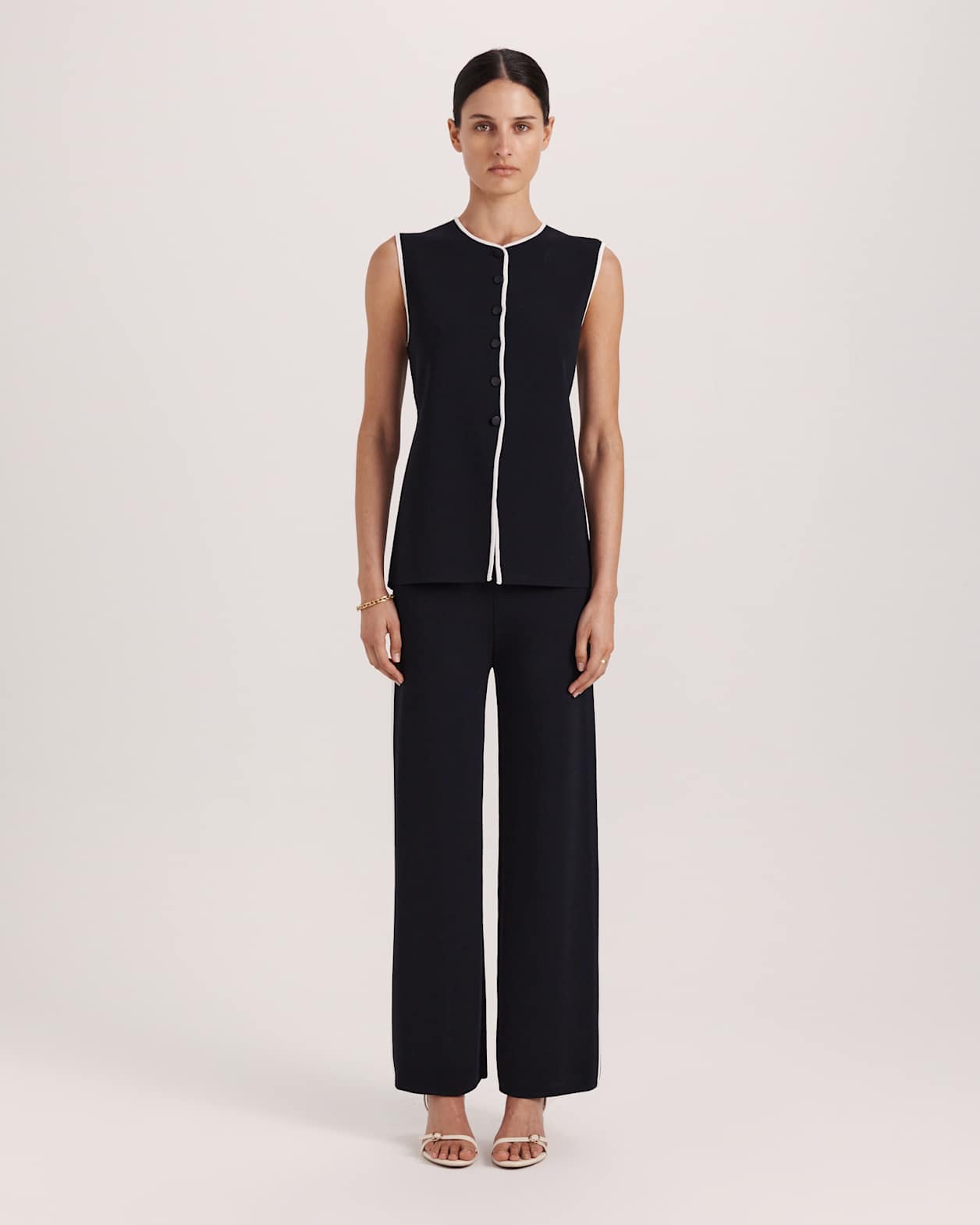 Mia Milano Knit Contrast Vest in BLACK
