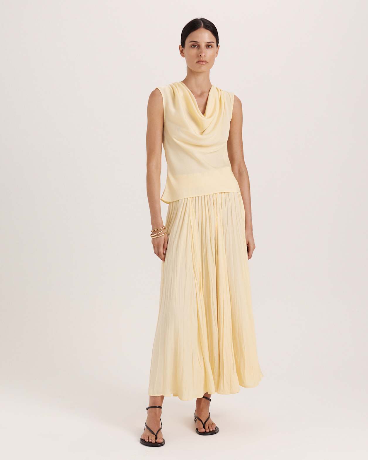 Lillian Cowl Neck Top in CAMOMILE