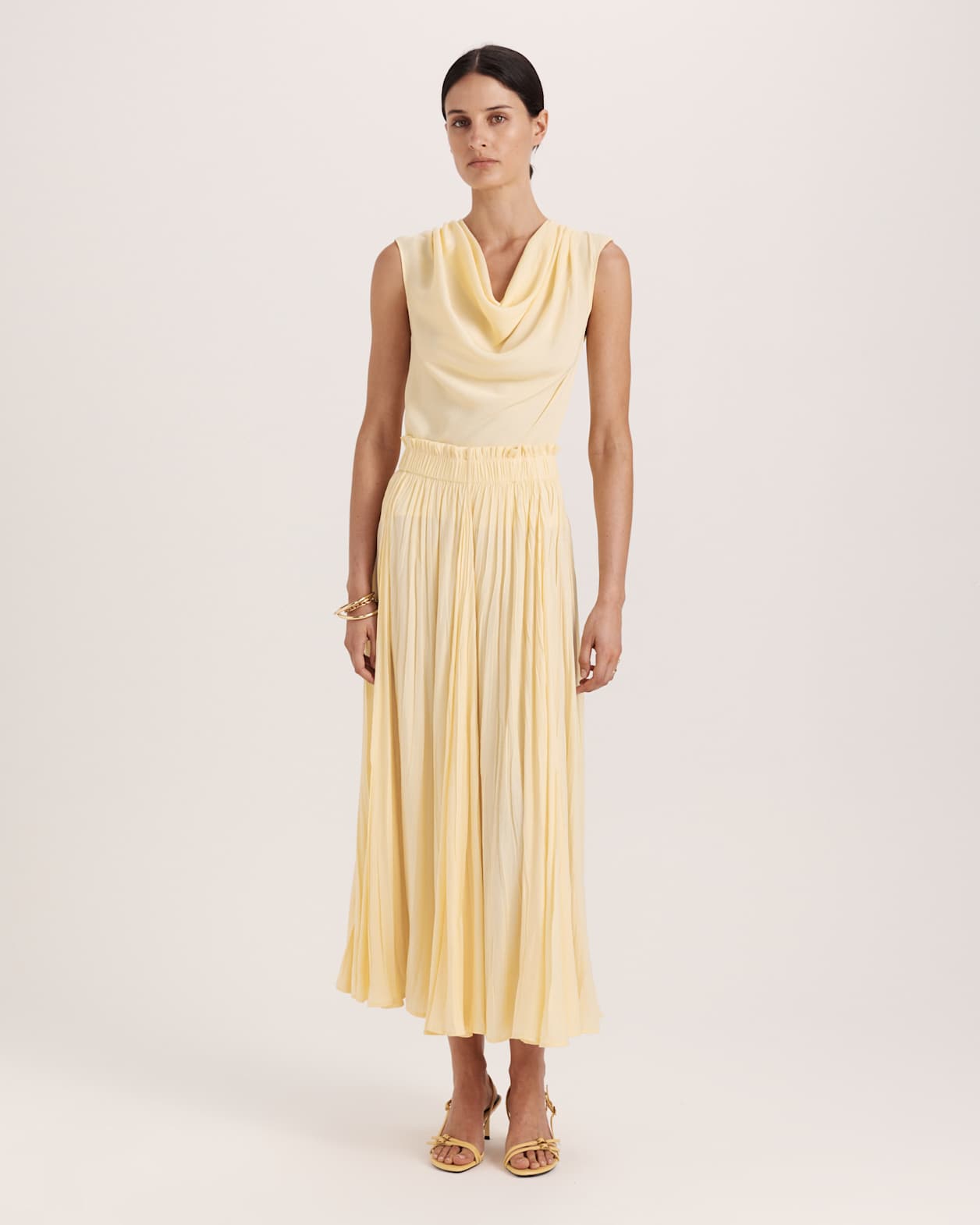 Lillian Pleated Skirt in CAMOMILE