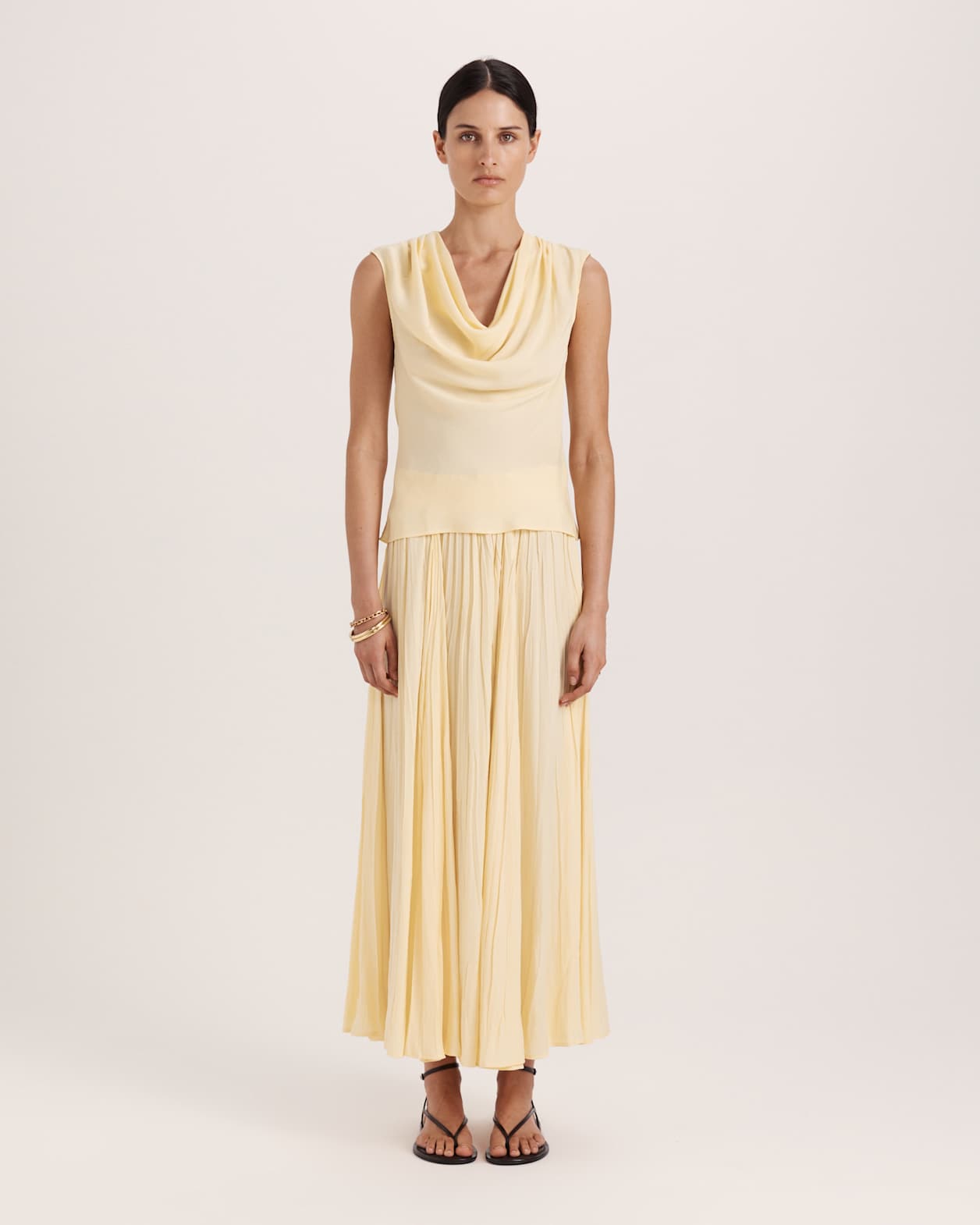 Lillian Cowl Neck Top in CAMOMILE
