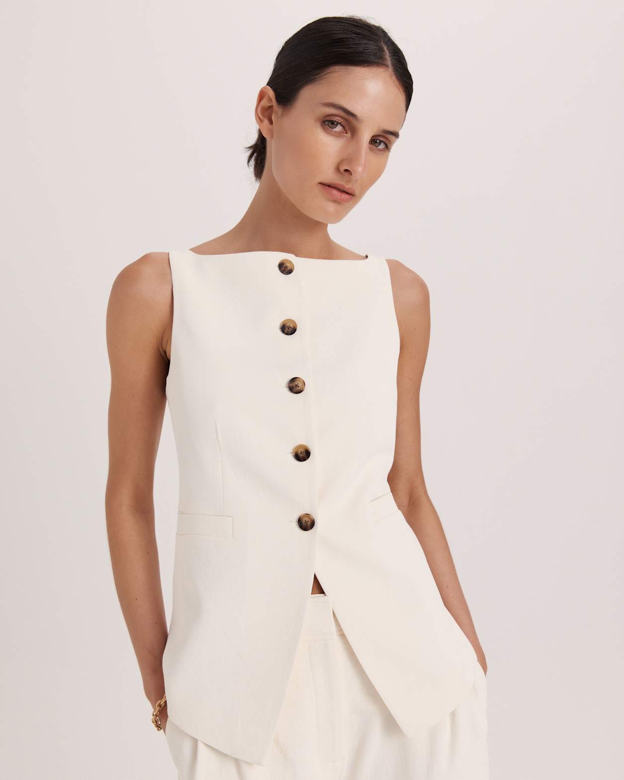 Dharma Cut Away Vest in MILK