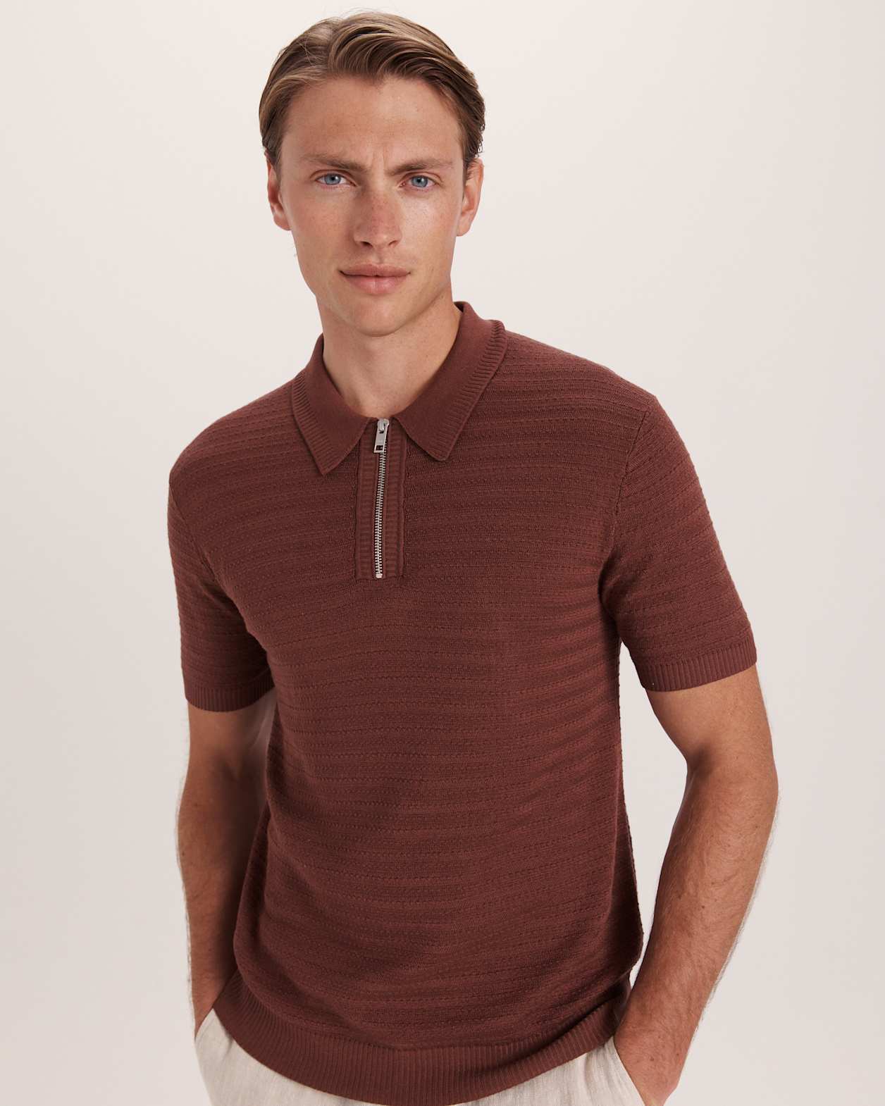 Aether Knit Polo in TRUFFLE