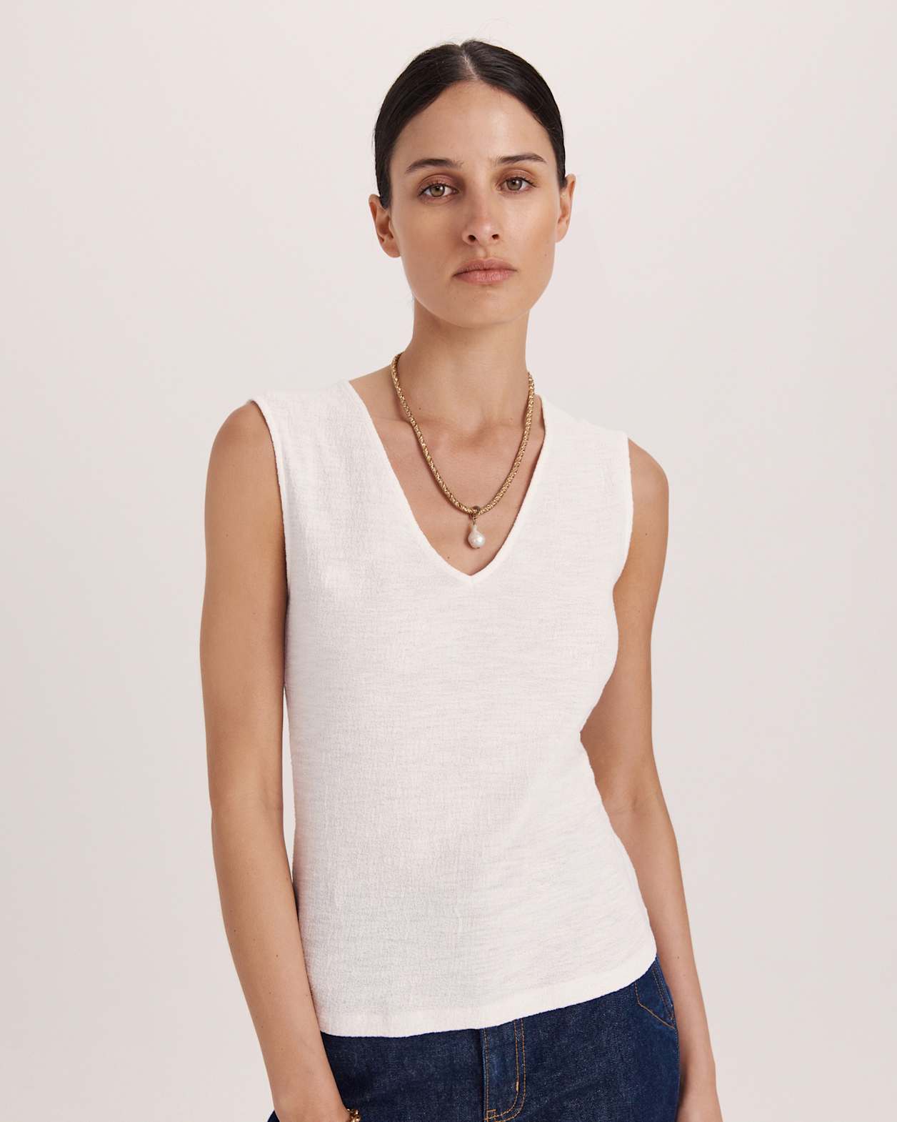 Eva Cotton V Neck Tank in IVORY
