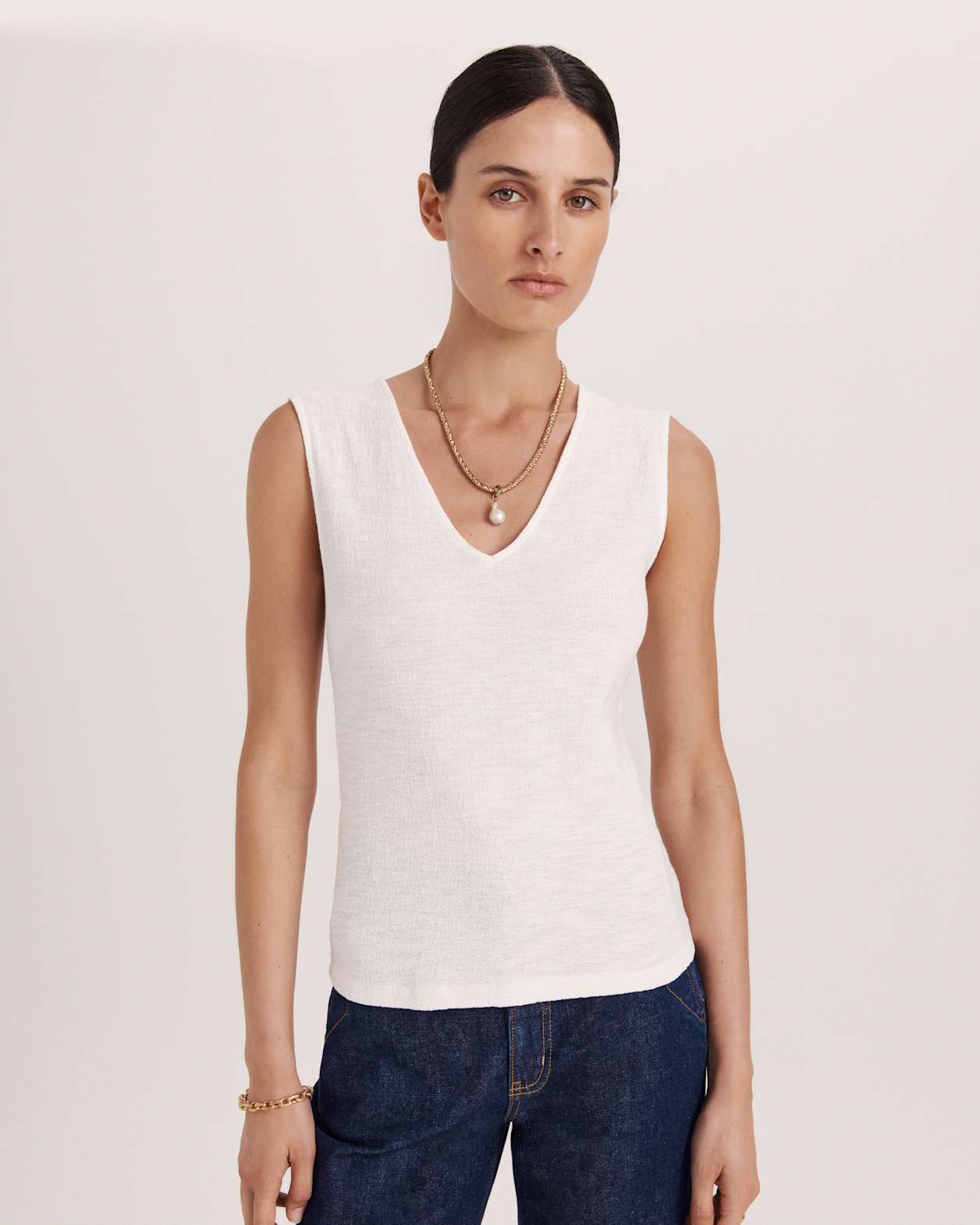 Eva Cotton V Neck Tank in IVORY