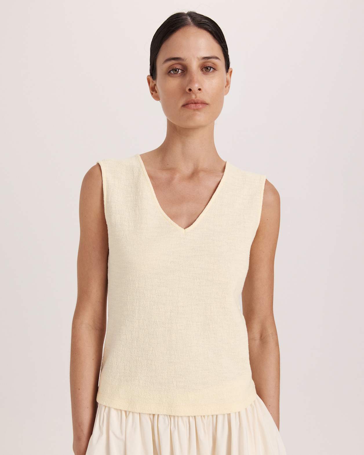 Eva Cotton V Neck Tank in CAMOMILE