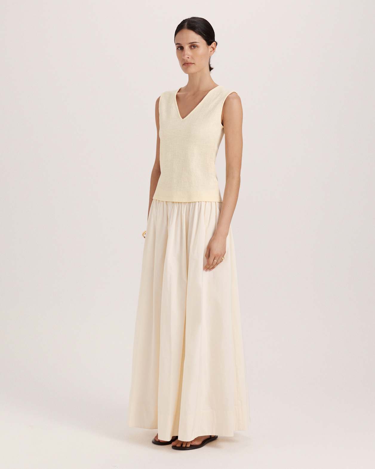 Eva Cotton V Neck Tank in CAMOMILE