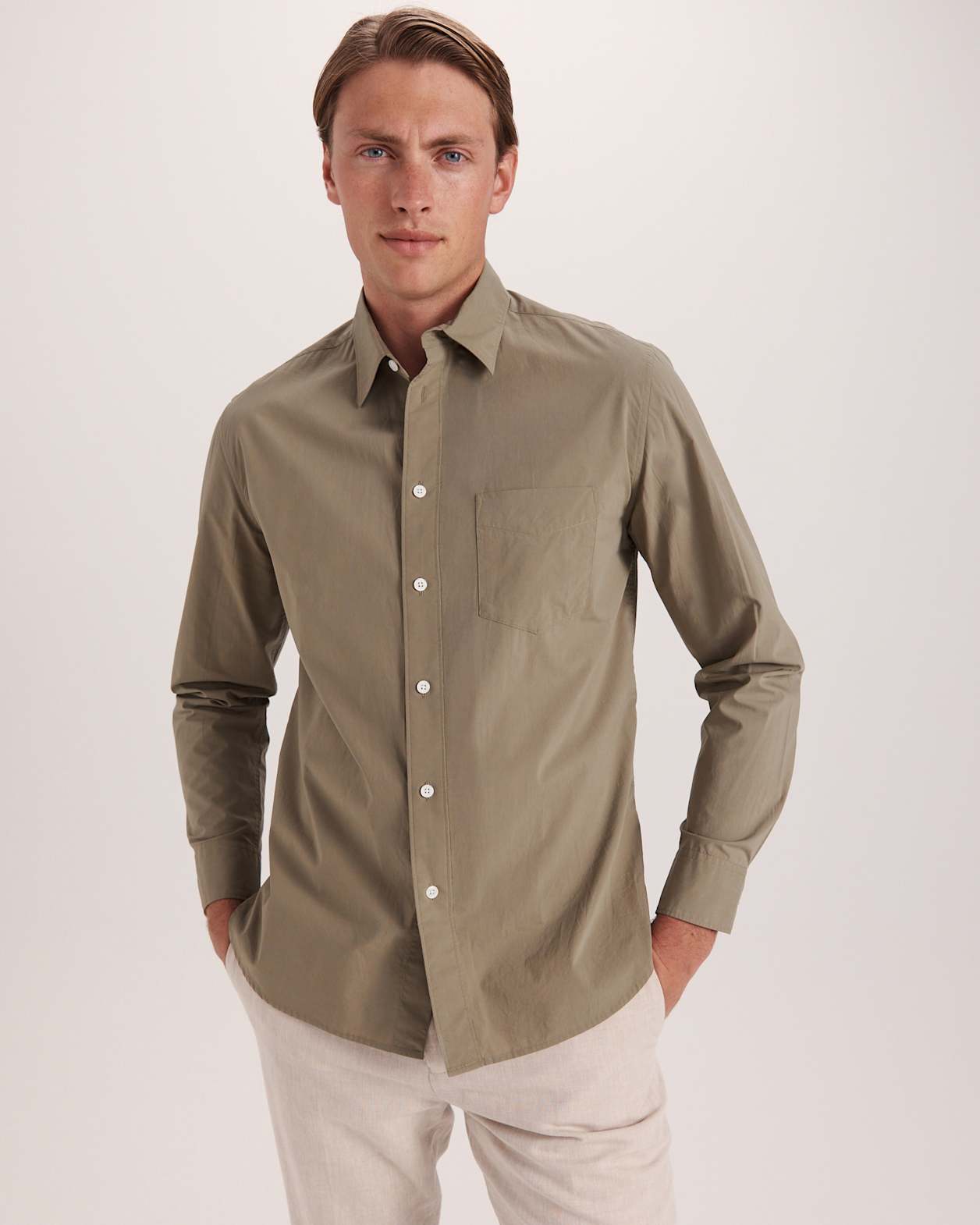 Ethan Poplin Casual Shirt in KHAKI