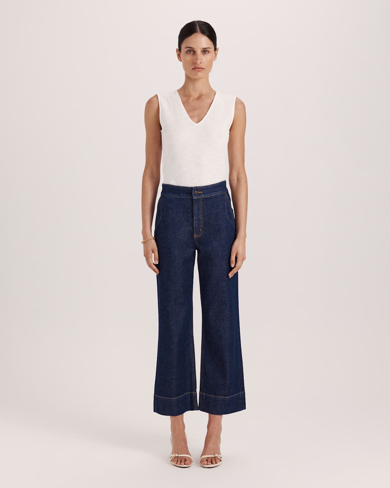 Ava Cropped Wide Leg Jean in BLUE/BLACK WASH