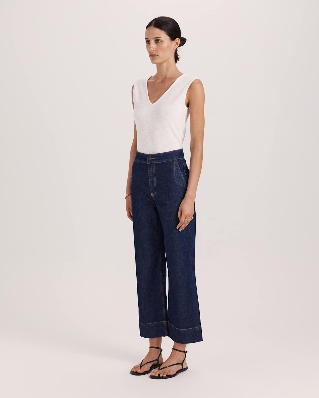 Ava Cropped Wide Leg Jean in BLUE/BLACK WASH
