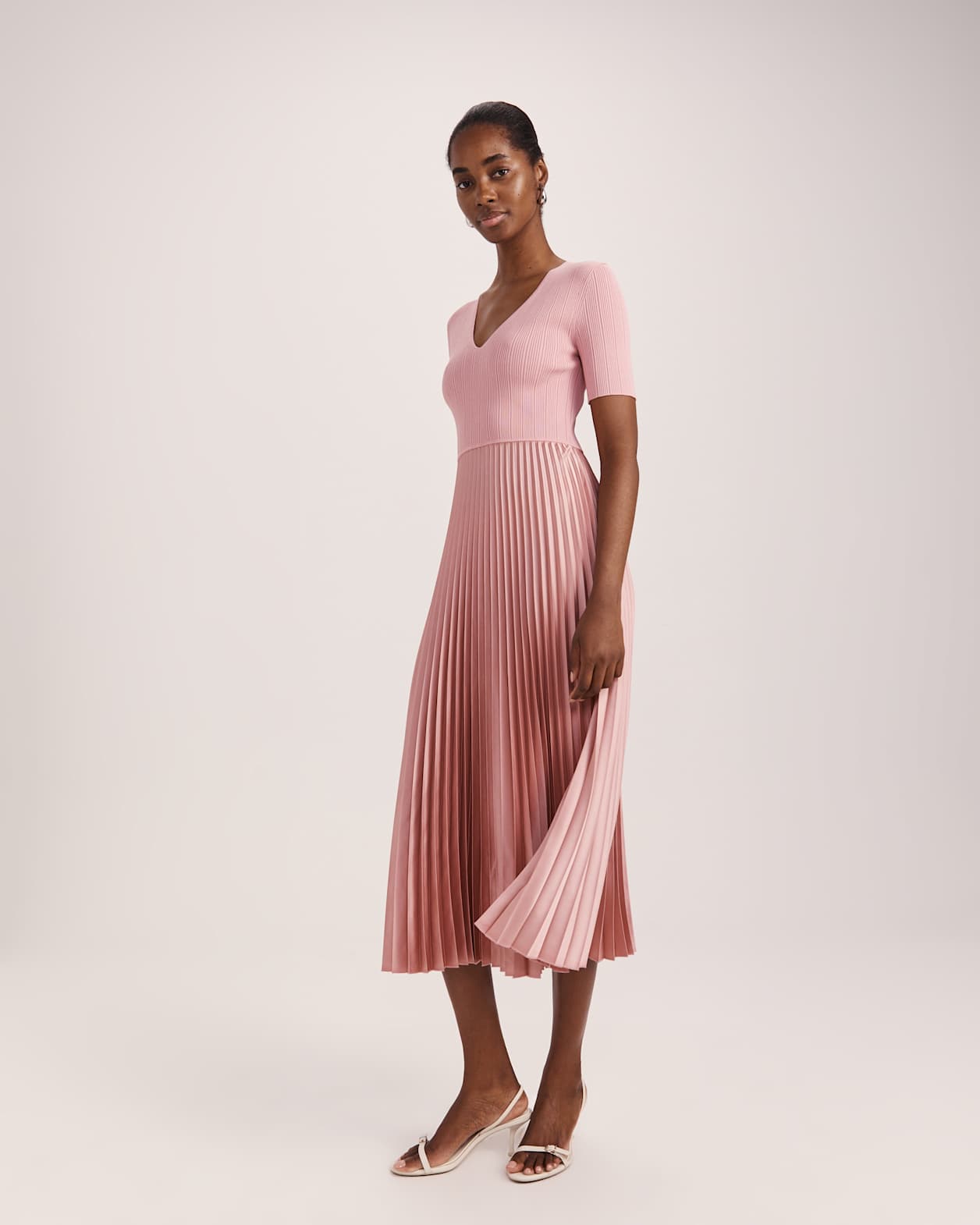 Vicky V Neck Mixed Media Dress in DUSTY ROSE