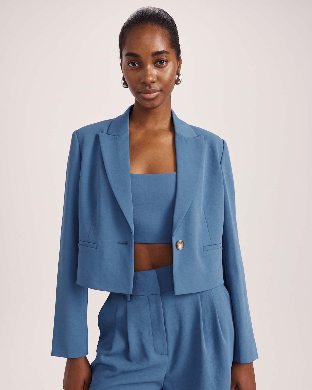 Dharma Cropped Blazer in BLUE STEEL