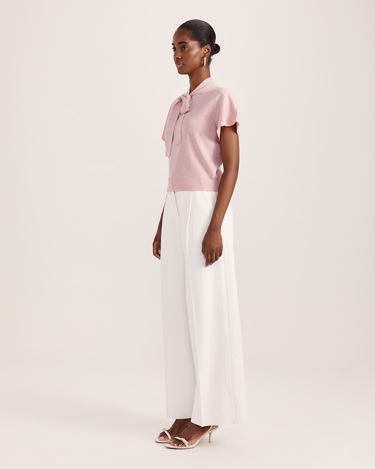 Mariya Metallic Tie Neck Knit in PALE PINK