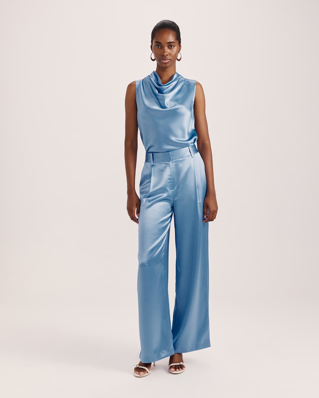 Sallee Satin Pleat Front Pant in BLUE AZURE