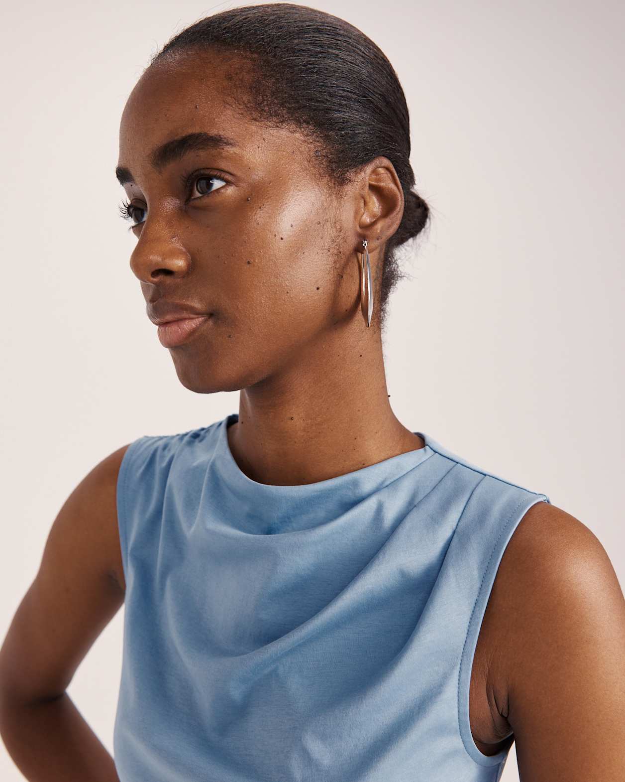 Dana Cotton Drape Detail Top in BLUE STEEL