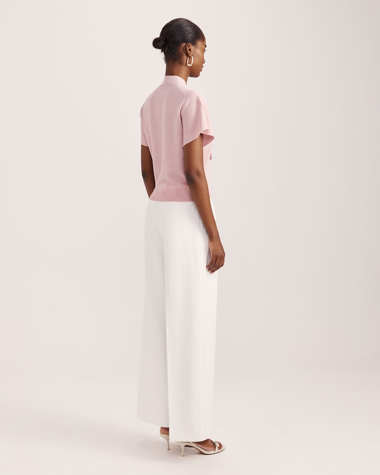 Mariya Metallic Tie Neck Knit in PALE PINK