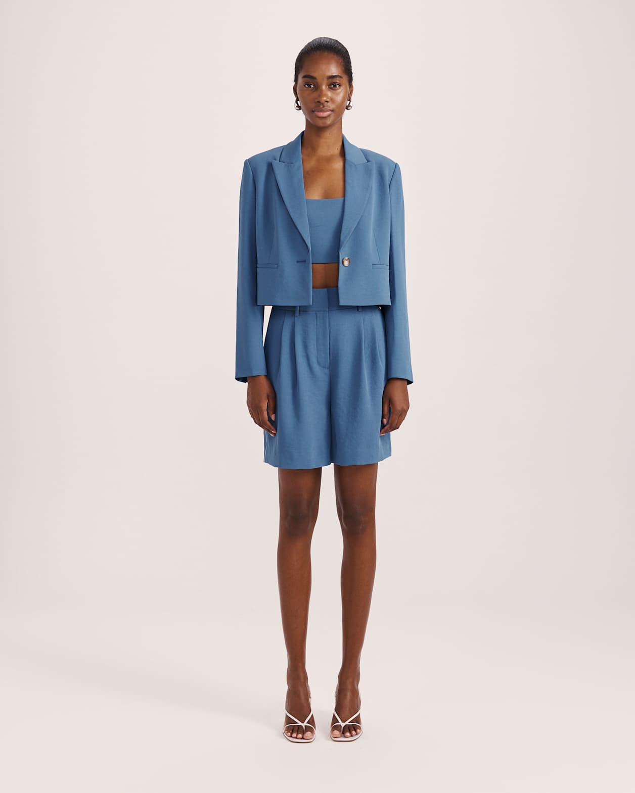 Dharma Cropped Blazer in BLUE STEEL