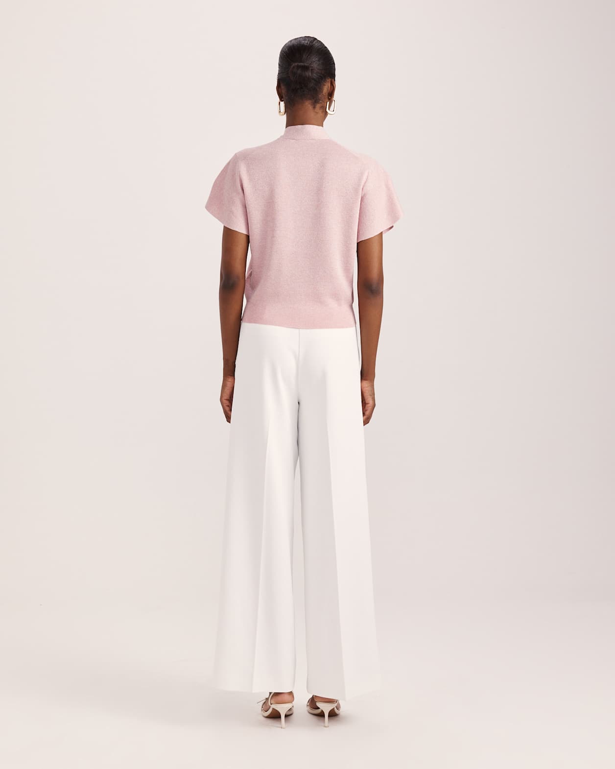 Mariya Metallic Tie Neck Knit in PALE PINK