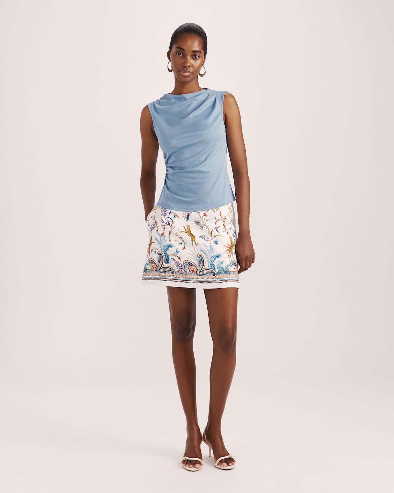 Dana Cotton Drape Detail Top in BLUE STEEL