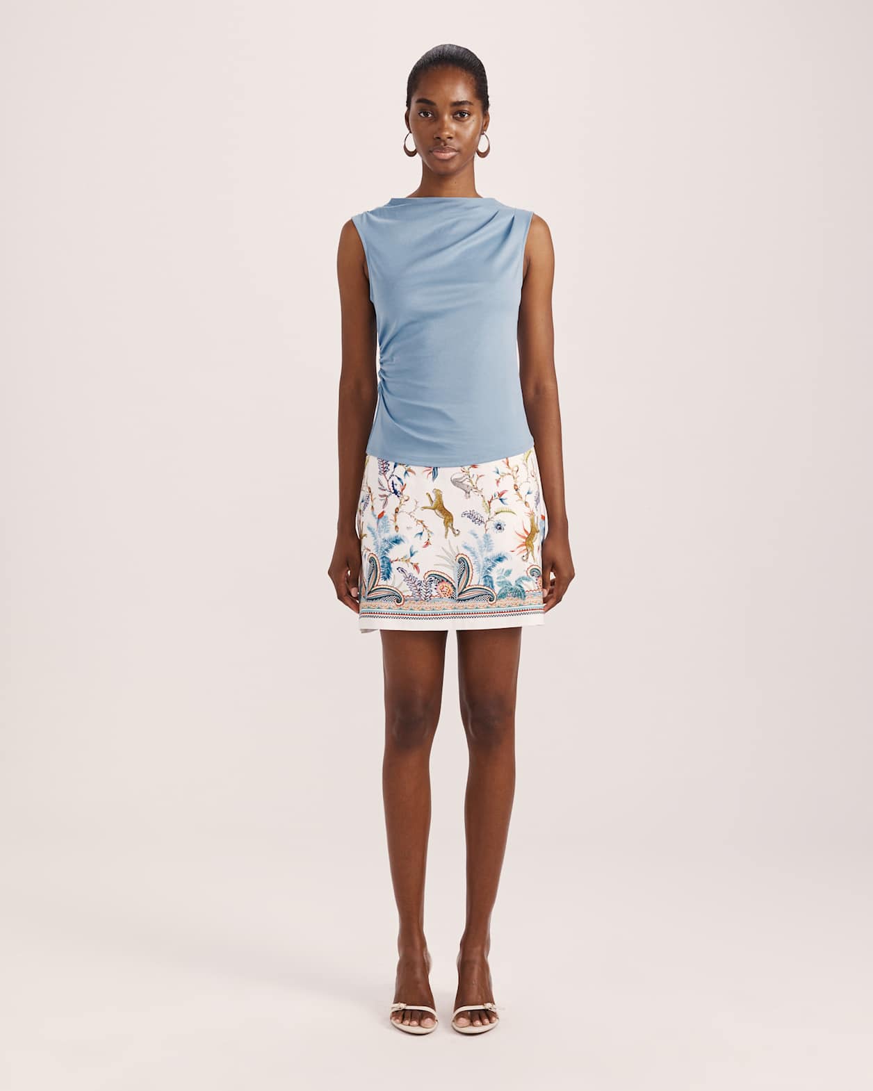 Dana Cotton Drape Detail Top in BLUE STEEL