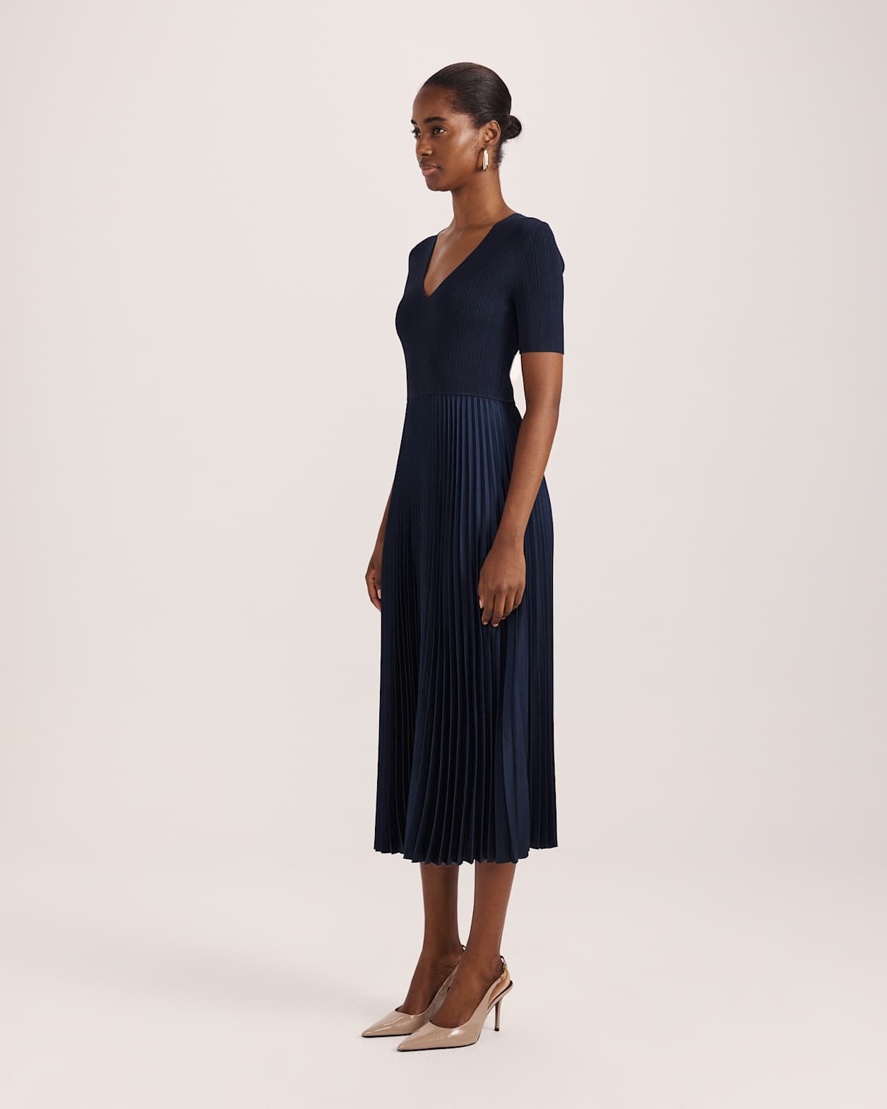 Vicky V Neck Mixed Media Dress in NAVY