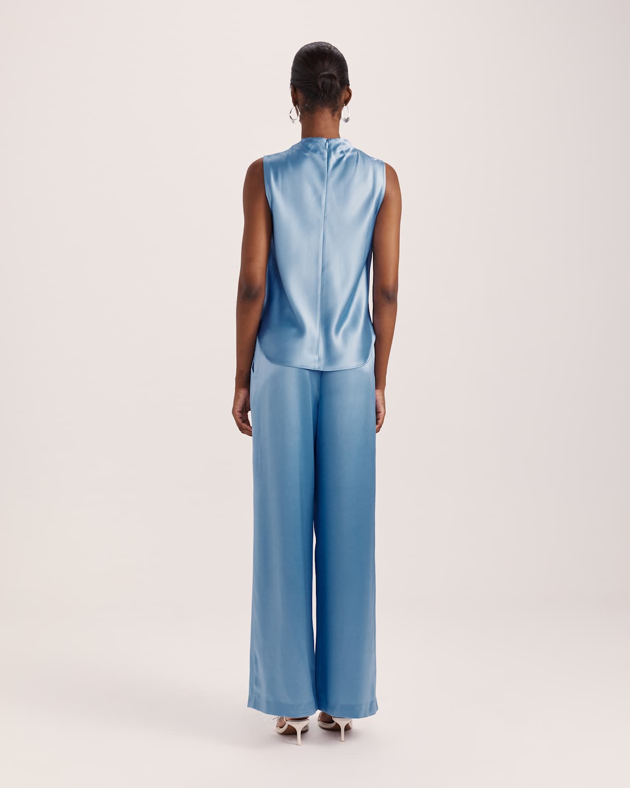 Sallee Satin Cowl Neck Top in BLUE AZURE