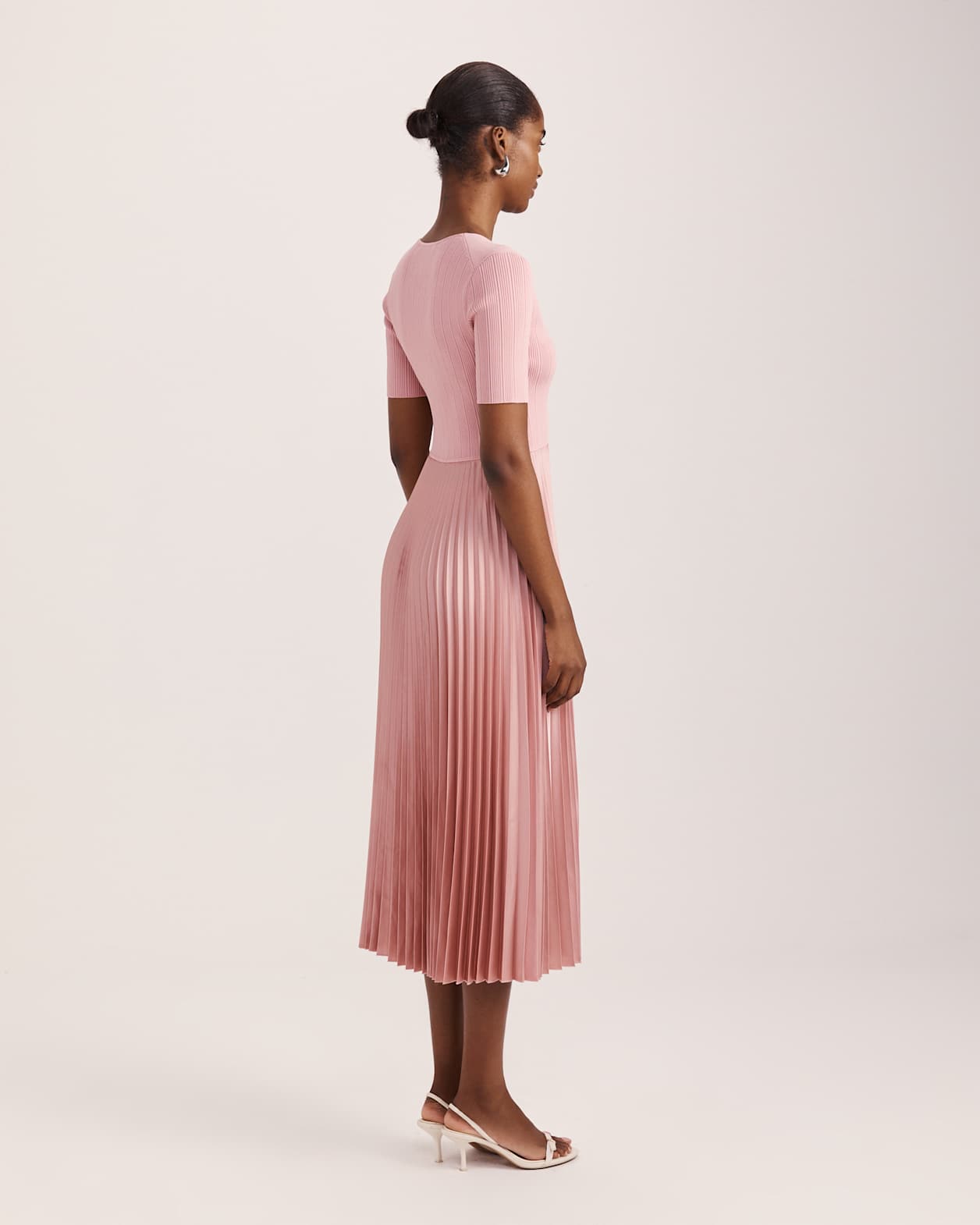 Vicky V Neck Mixed Media Dress in DUSTY ROSE