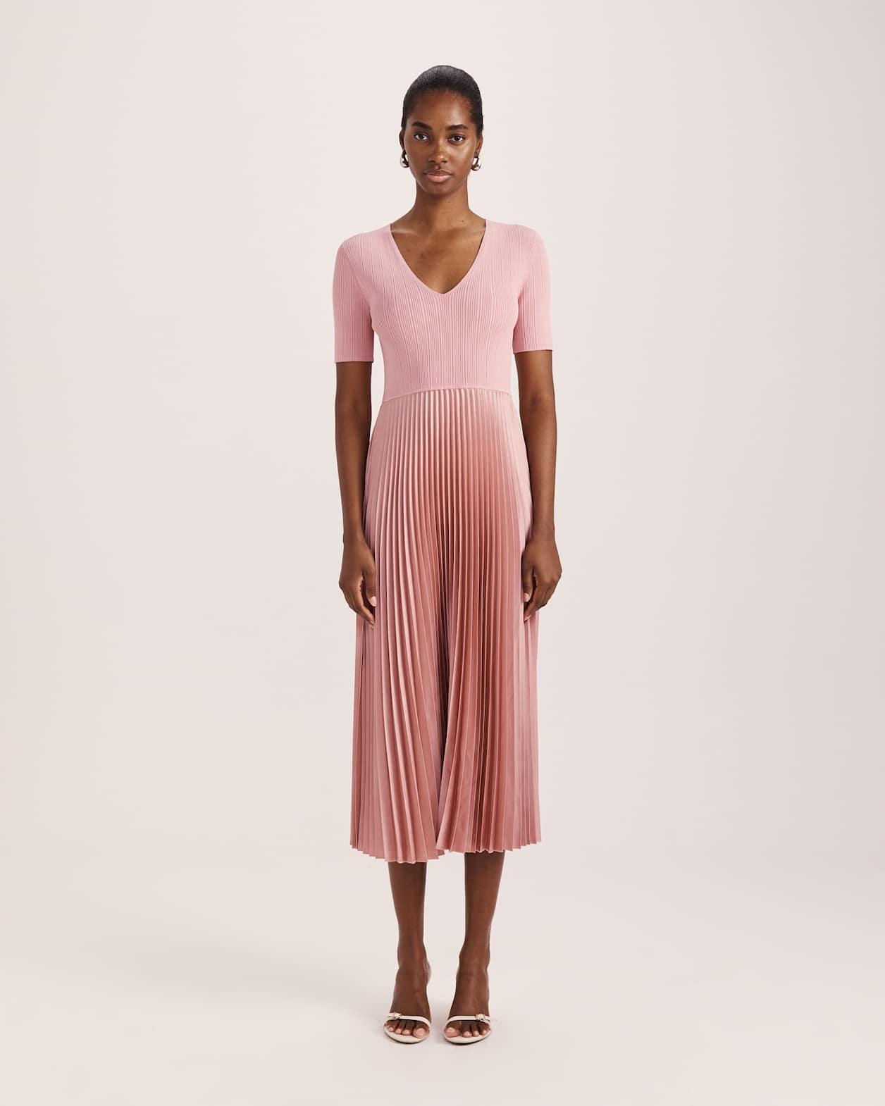 Vicky V Neck Mixed Media Dress in DUSTY ROSE