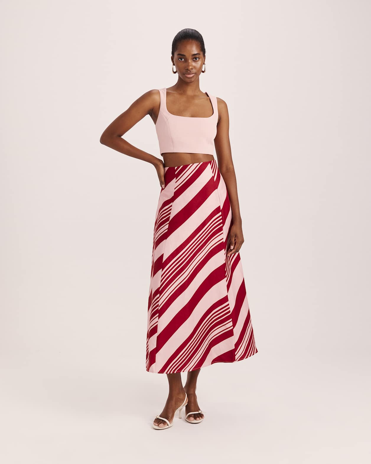 La Belle Stripe Midi Skirt in MULTI