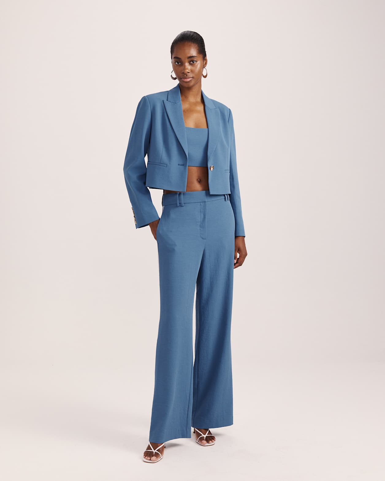 Dharma Cropped Blazer in BLUE STEEL