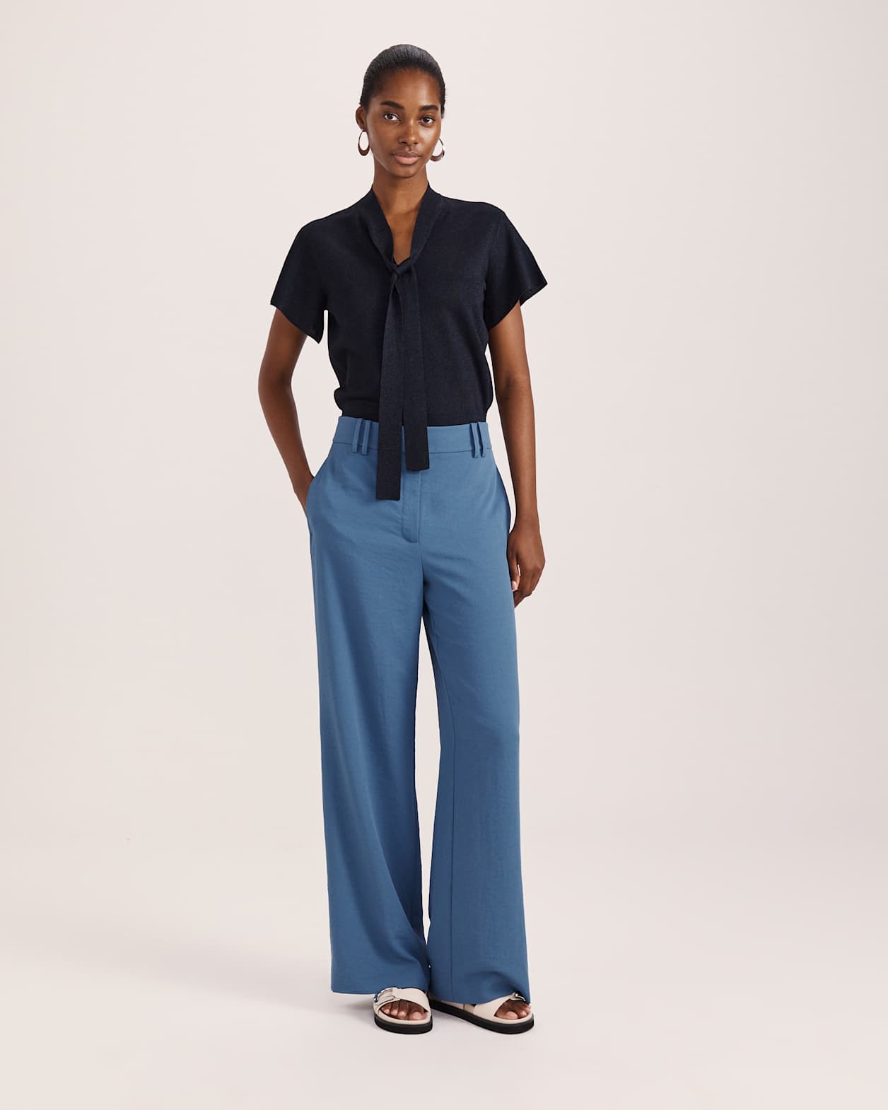 Mariya Metallic Tie Neck Knit in MIDNIGHT