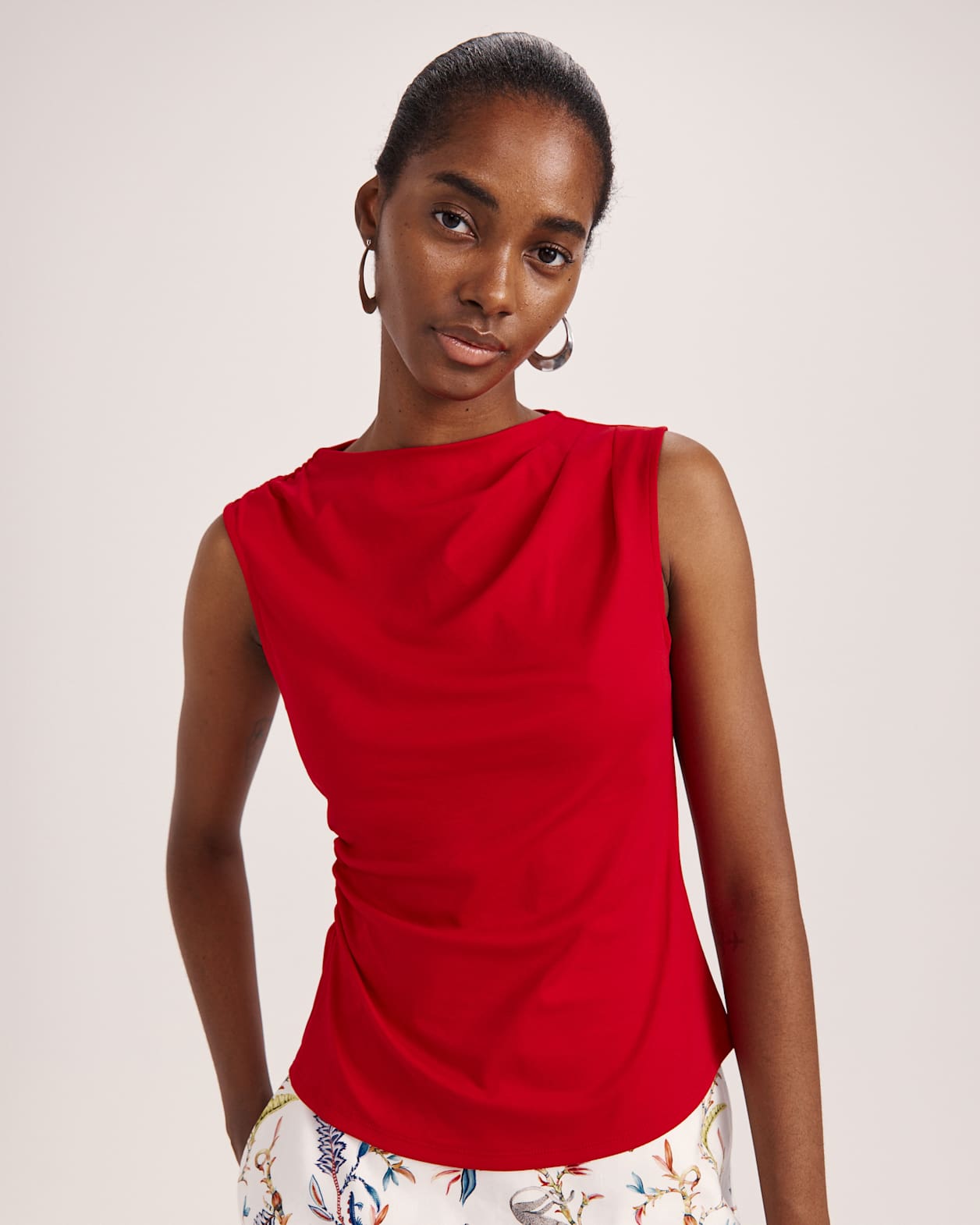 Dana Cotton Drape Detail Top in RED